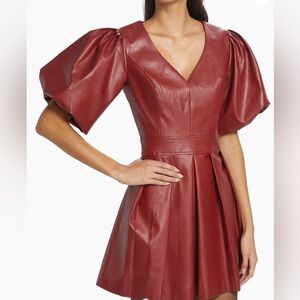 Saks Fifth Avenue LDT Alexis Vegan Leather Mini Dress. Size 4. Color: wine